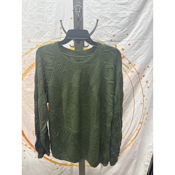 Green Cutout Pointelle Knit Sweater Size XL - Picture 1 of 4